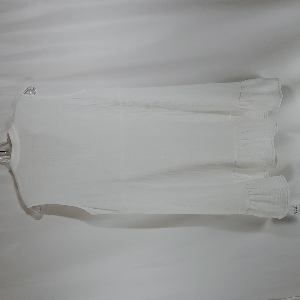 Cupshe Woman's Swimsuit Ruffle Hem Mini Cover Up Beach Dress ~ White - Picture 9 of 16